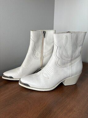 Steve Madden Greyson White Leather Western Cowboy Boots 8.5